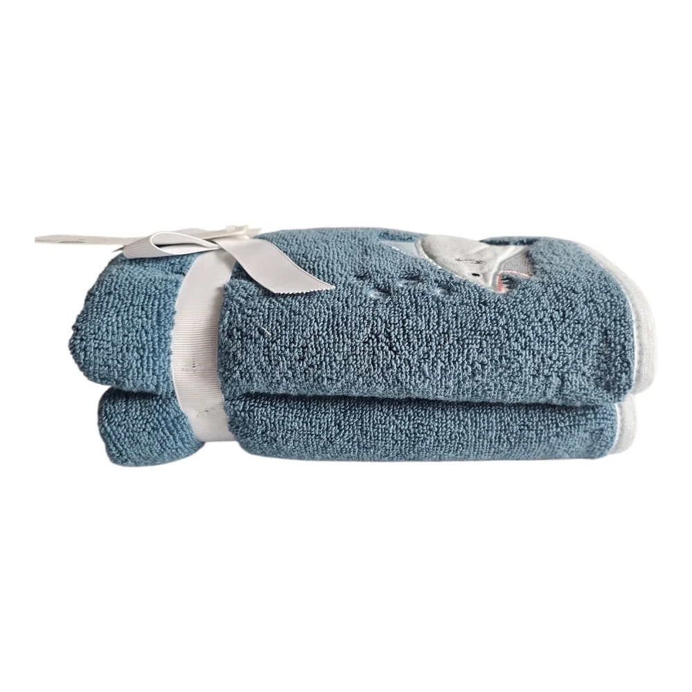 2 PC Set Kassa Kids Hand Towels Nautical Ocean Embroidered Shark Blue Sea Life